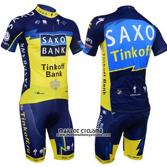 2013 Maillot Ciclismo Tinkoff Saxo Bank Bleu et Jaune Manches Courtes et Cuissard